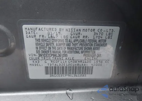 2019 Nissan Versa Note Sv z USA, uszkodzony, nr VIN 3N1CE2CP9KL361285